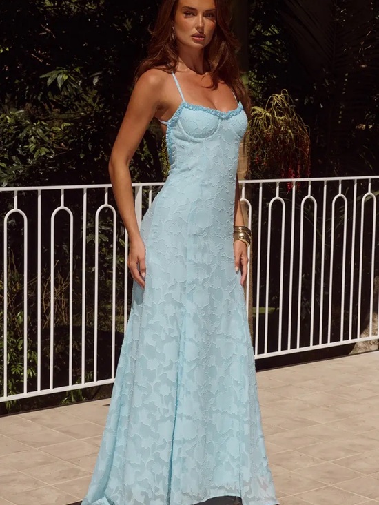 Runaway The Label Dresses & Skirts - Blue Lace Maxi Dress with Spaghetti Straps